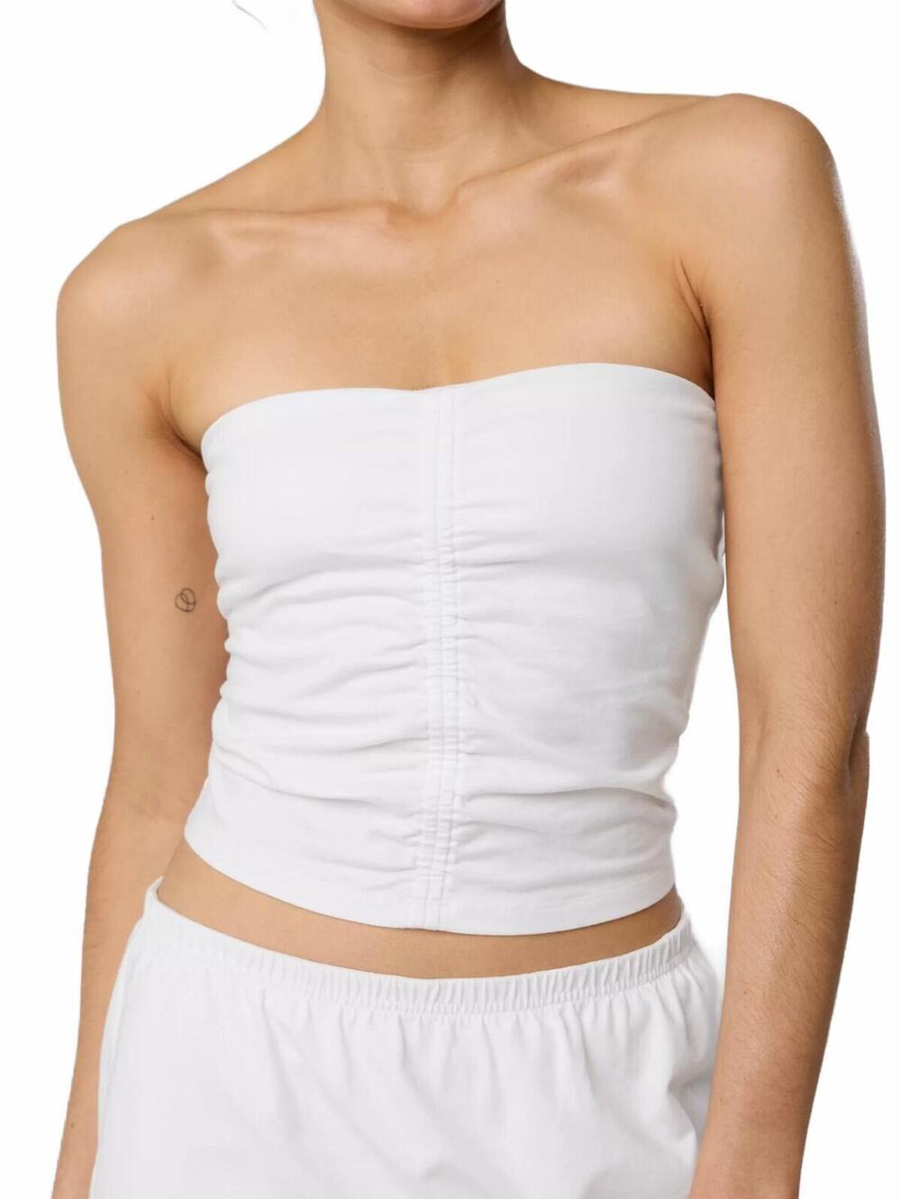 AE OFFLINE By Aerie OG Cotton Ruched Tube Top American Eagle NWT White L